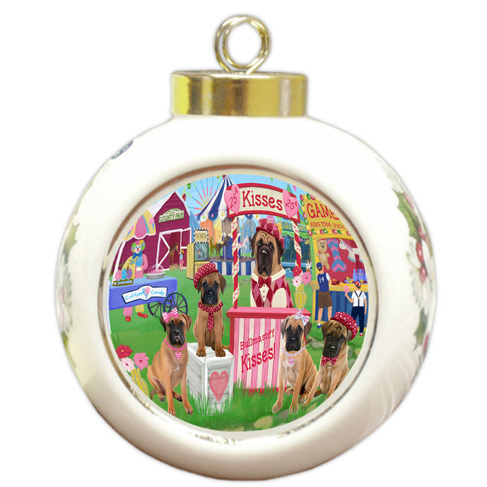Carnival Kissing Booth Bullmastiffs Dog Round Ball Christmas Ornament RBPOR56638