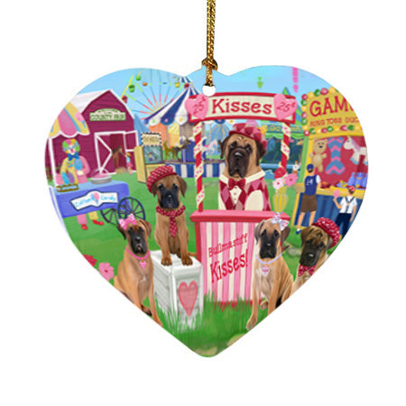 Carnival Kissing Booth Bullmastiffs Dog Heart Christmas Ornament HPOR56638
