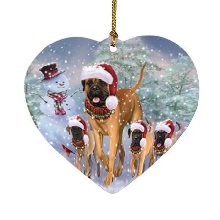 Christmas Running Family Bullmastiffs Dog Heart Christmas Ornament HPOR56993