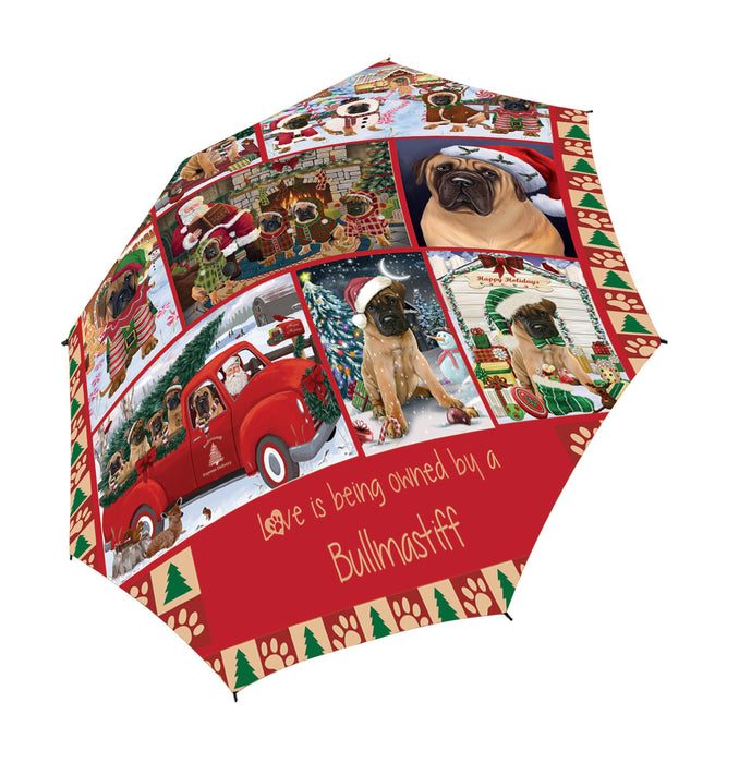 Love is Being Owned Christmas Bullmastiff Dogs Semi-Automatic Foldable Umbrella