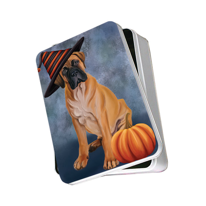 Happy Halloween Bullmastiff Dog Wearing Witch Hat with Pumpkin Photo Storage Tin PITN54815