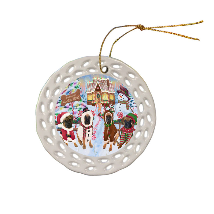 Holiday Gingerbread Cookie Shop Bullmastiffs Dog Ceramic Doily Ornament DPOR56744