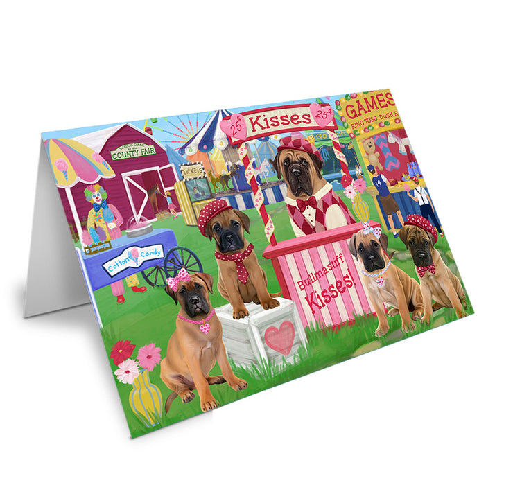 Carnival Kissing Booth Bullmastiffs Dog Handmade Artwork Assorted Pets Greeting Cards and Note Cards with Envelopes for All Occasions and Holiday Seasons GCD73361