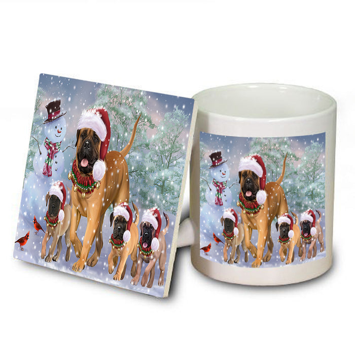 Christmas Running Family Bullmastiffs Dog Mug and Coaster Set MUC56629
