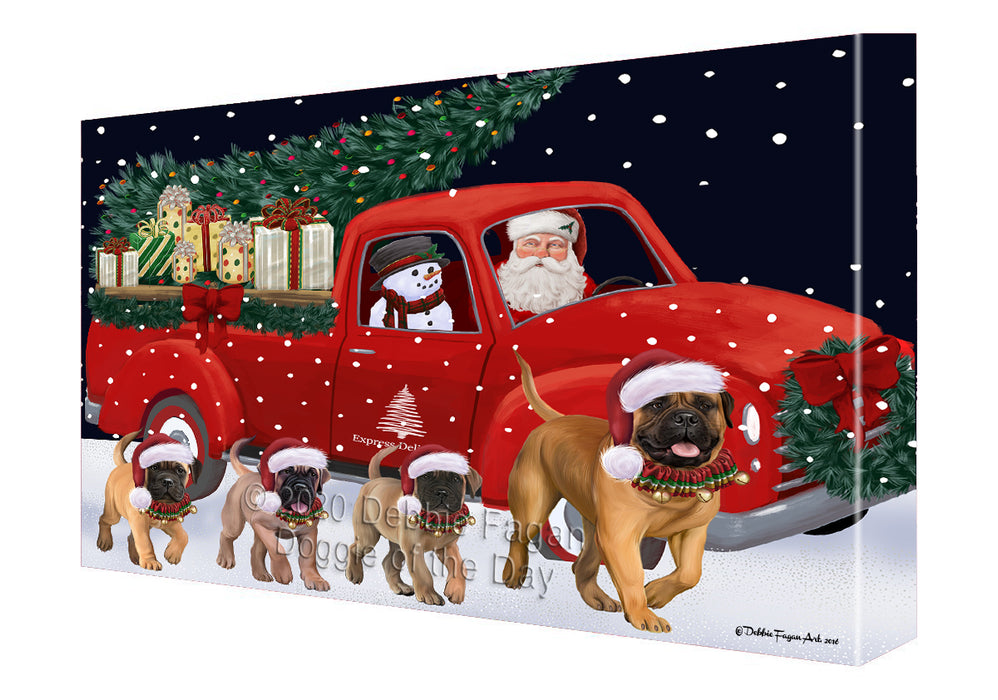 Christmas Express Delivery Red Truck Running Bullmastiff Dogs Canvas Print Wall Art Décor CVS145952