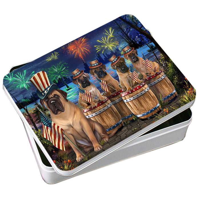 4th of July Independence Day Fireworks Bullmastiffs at the Lake Photo Storage Tin PITN51022