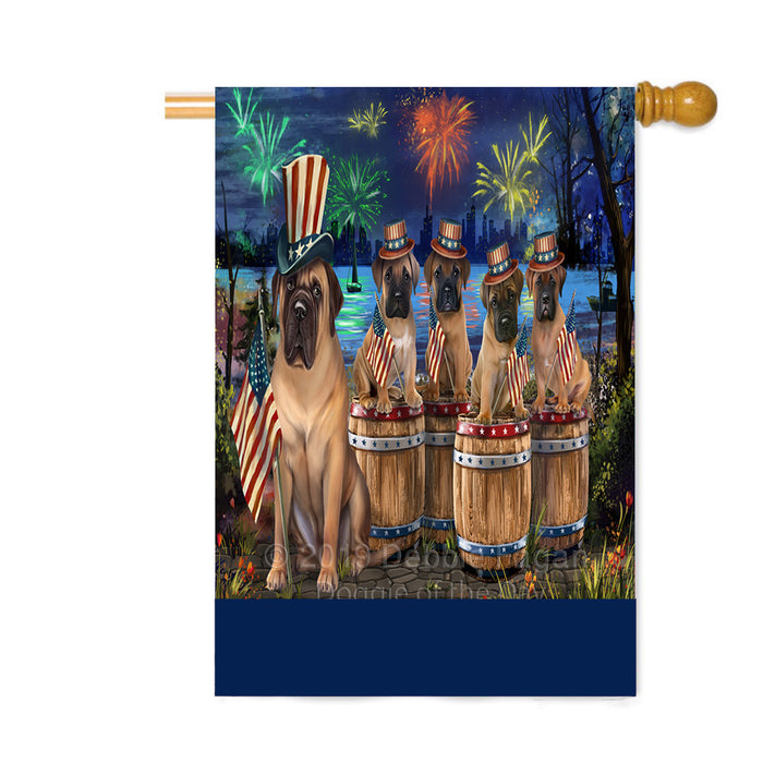 Personalized 4th of July Firework Bullmastiff Dogs Custom House Flag FLG-DOTD-A57898