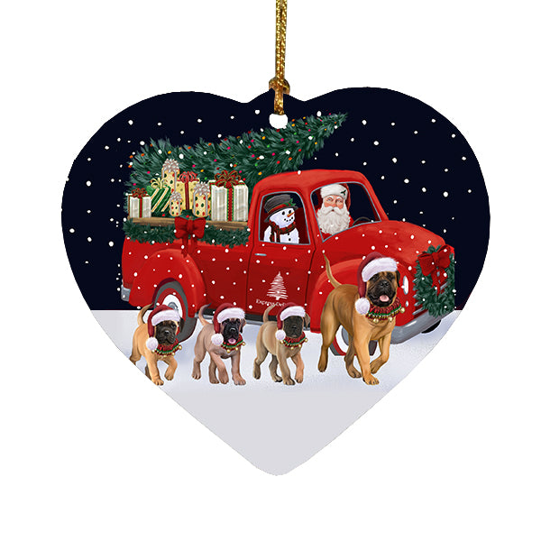 Christmas Express Delivery Red Truck Running Bullmastiff Dogs Heart Christmas Ornament RFPOR58077