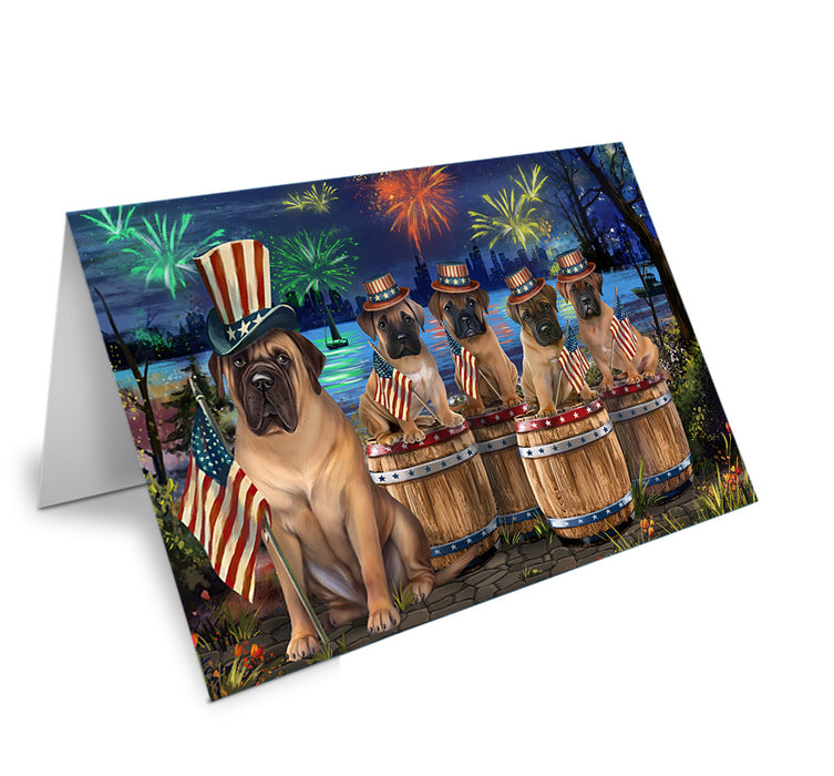 4th of July Independence Day Fireworks Bullmastiffs at the Lake Handmade Artwork Assorted Pets Greeting Cards and Note Cards with Envelopes for All Occasions and Holiday Seasons GCD57095