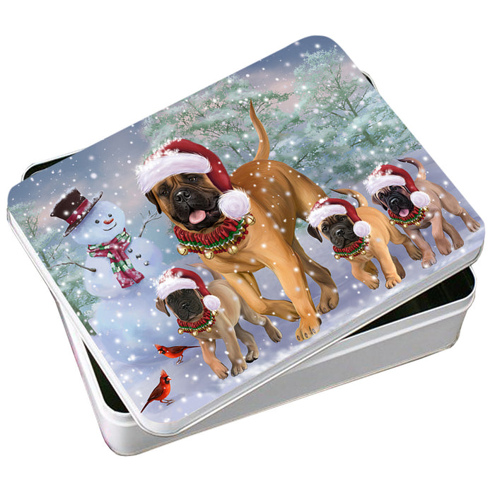 Christmas Running Family Bullmastiffs Dog Photo Storage Tin PITN56580