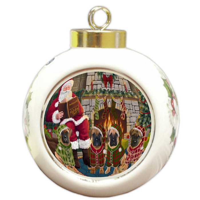 Christmas Cozy Holiday Tails Bullmastiffs Dog Round Ball Christmas Ornament RBPOR55468