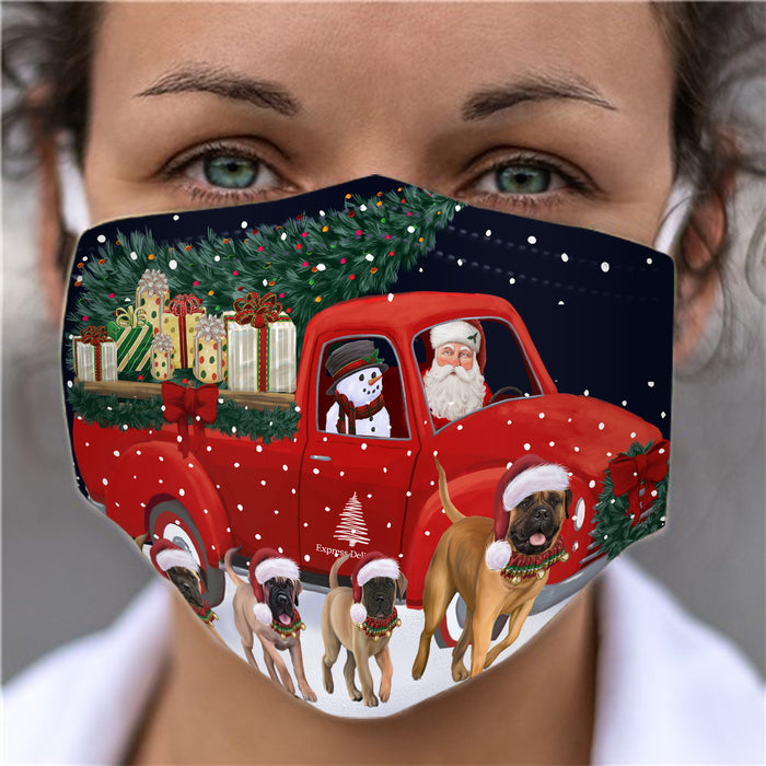 Christmas Express Delivery Red Truck Running Bullmastiff Dogs Face Mask FM49854