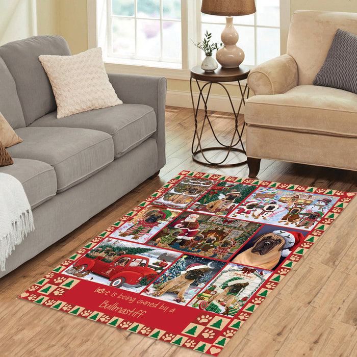 Love is Being Owned Christmas Bullmastiff Dogs Area Rug