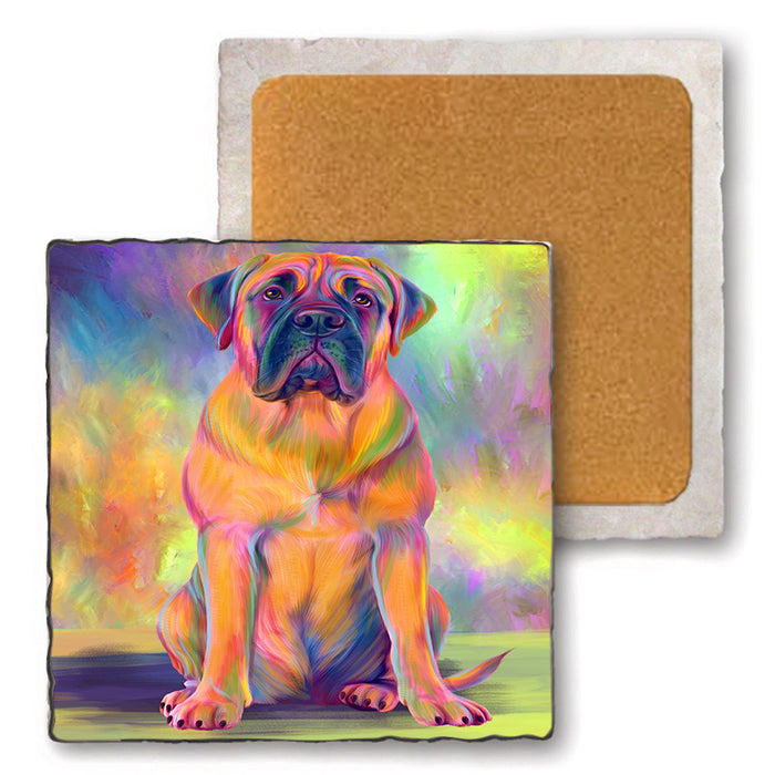 Paradise Wave Bullmastiff Dog Set of 4 Natural Stone Marble Tile Coasters MCST51064