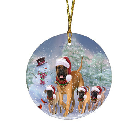 Christmas Running Family Bullmastiffs Dog Round Flat Christmas Ornament RFPOR56993
