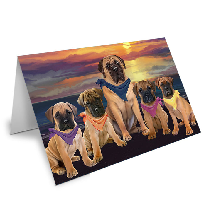 Family Sunset Portrait Bullmastiffs Dog Handmade Artwork Assorted Pets Greeting Cards and Note Cards with Envelopes for All Occasions and Holiday Seasons GCD54764