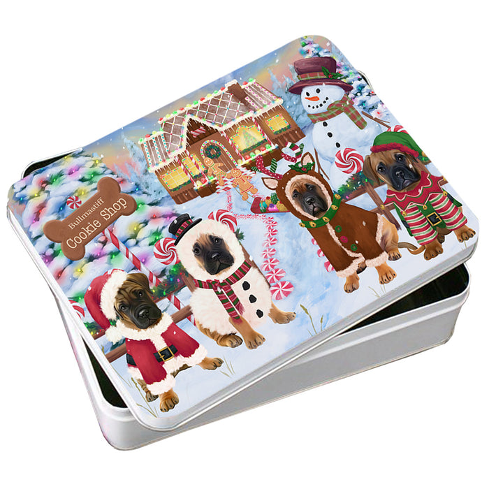 Holiday Gingerbread Cookie Shop Bullmastiffs Dog Photo Storage Tin PITN56331