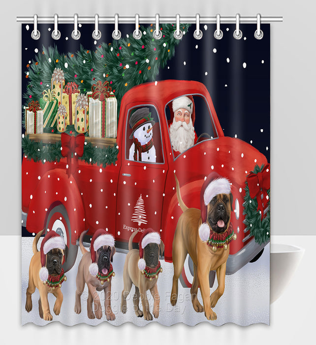 Christmas Express Delivery Red Truck Running Bullmastiff Dogs Shower Curtain Bathroom Accessories Decor Bath Tub Screens