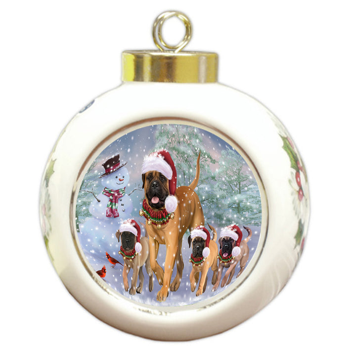 Christmas Running Family Bullmastiffs Dog Round Ball Christmas Ornament RBPOR56993