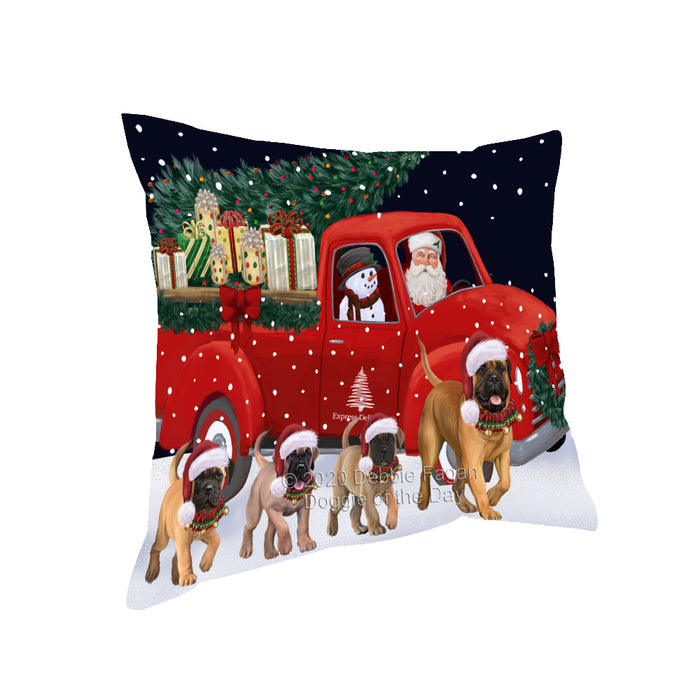 Christmas Express Delivery Red Truck Running Bullmastiff Dogs Pillow PIL86024