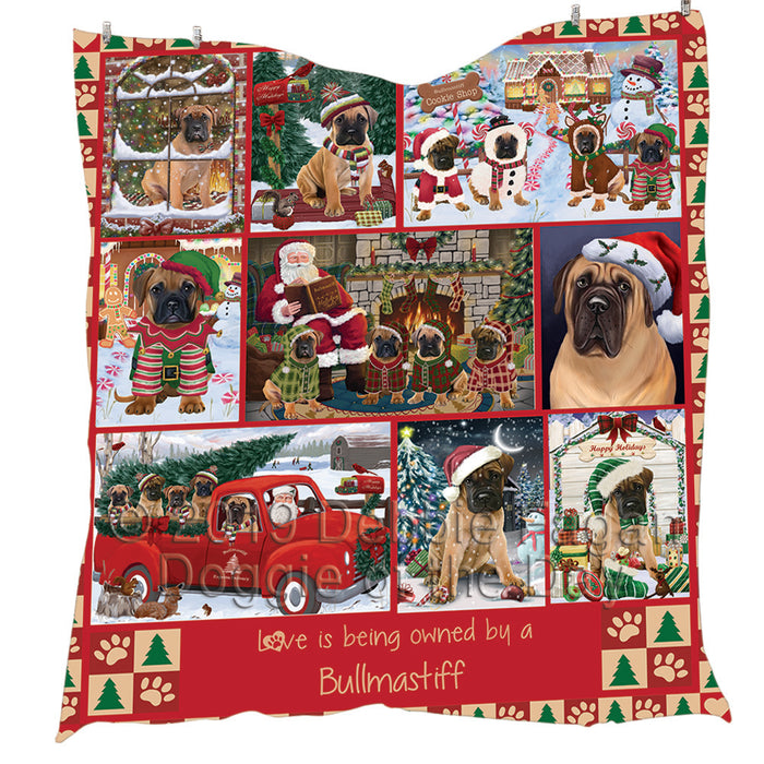 Love is Being Owned Christmas Bullmastiff Dogs Quilt