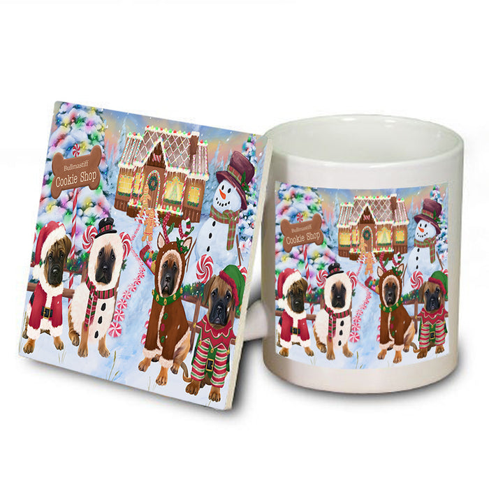 Holiday Gingerbread Cookie Shop Bullmastiffs Dog Mug and Coaster Set MUC56380