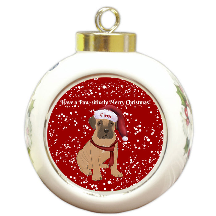 Custom Personalized Pawsitively Bullmastiff Dog Merry Christmas Round Ball Ornament