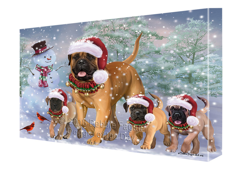 Christmas Running Family Bullmastiffs Dog Canvas Print Wall Art Décor CVS131957
