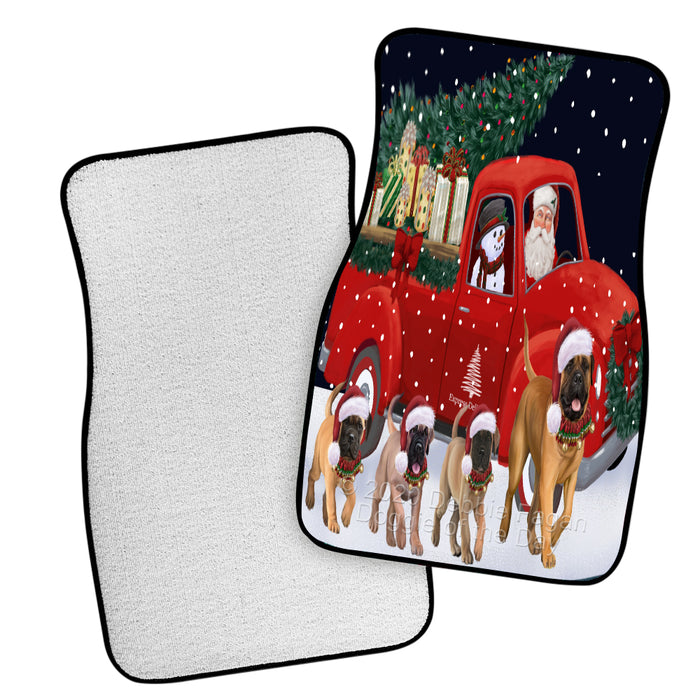 Christmas Express Delivery Red Truck Running Bullmastiff Dogs Polyester Anti-Slip Vehicle Carpet Car Floor Mats  CFM49435
