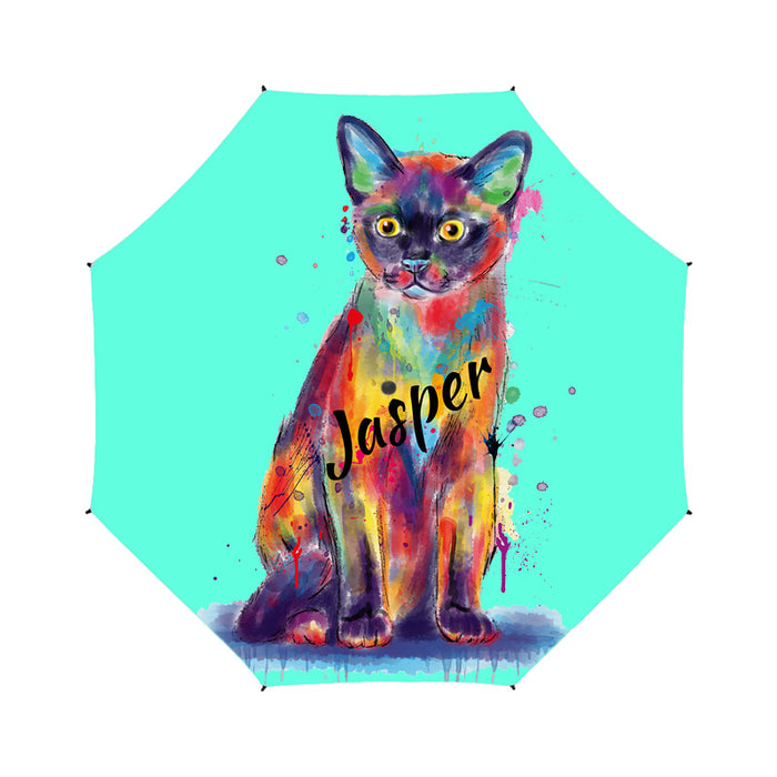 Custom Pet Name Personalized Watercolor Burmese CatSemi-Automatic Foldable Umbrella