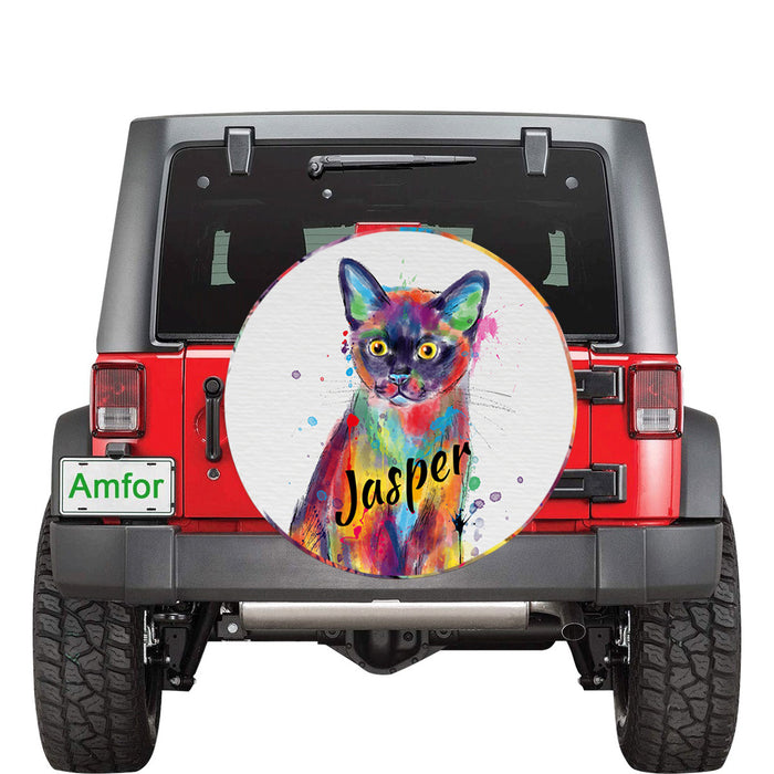 Custom Pet Name Personalized Watercolor Burmese Cat Car Tire Cover