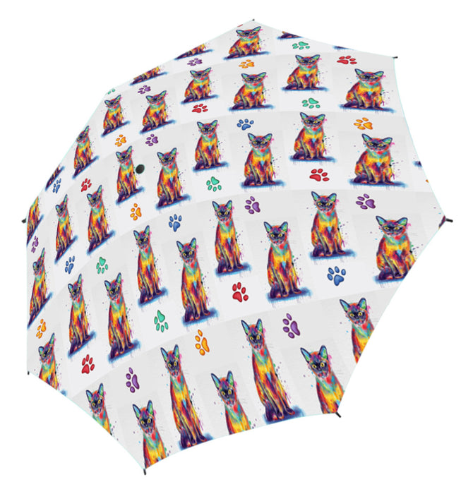 Watercolor Mini Burmese CatsSemi-Automatic Foldable Umbrella