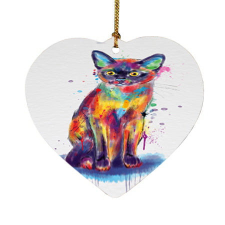 Watercolor Burmese Cat Heart Christmas Ornament HPORA58482