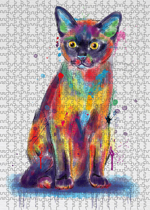 Watercolor Burmese Cat Portrait Jigsaw Puzzle for Adults Animal Interlocking Puzzle Game Unique Gift for Dog Lover's with Metal Tin Box