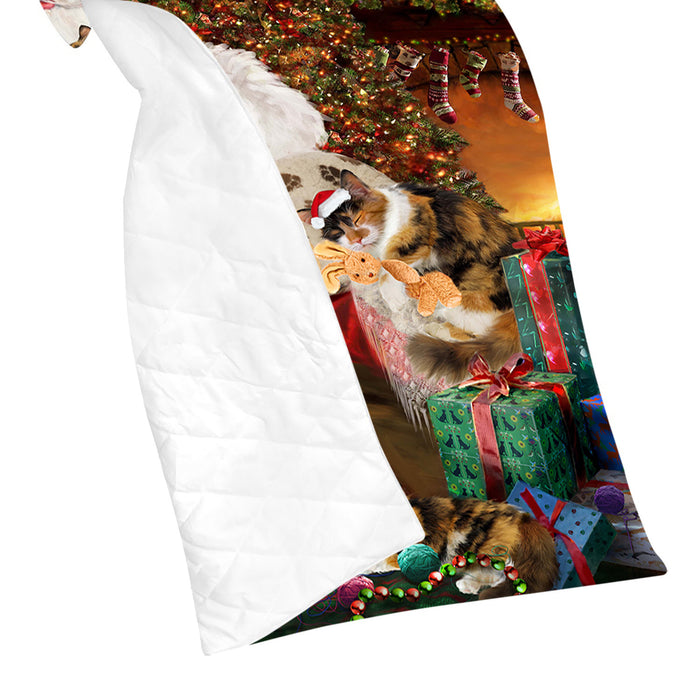 Santa Sleeping with Calico Cats Quilt