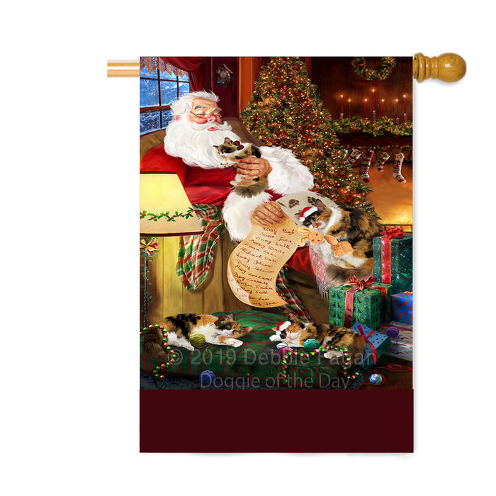 Personalized Calico Cats and Kittens Sleeping with Santa Custom House Flag FLG-DOTD-A62673
