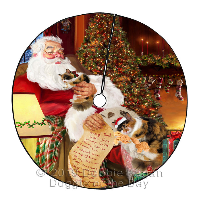 Santa Sleeping with Calico Cats Christmas Tree Skirt