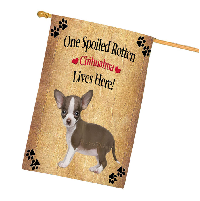 Spoiled Rotten Chihuahua Dog House Flag Outdoor Decorative Double Sided Pet Portrait Weather Resistant Premium Quality Animal Printed Home Decorative Flags 100% Polyester FLG68288