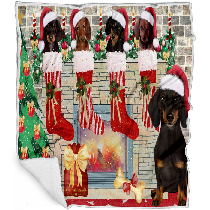Christmas Stocking Dachshund Dogs Blanket - Lightweight Soft Cozy and Durable Bed Blanket - Animal Theme Fuzzy Blanket for Sofa Couch