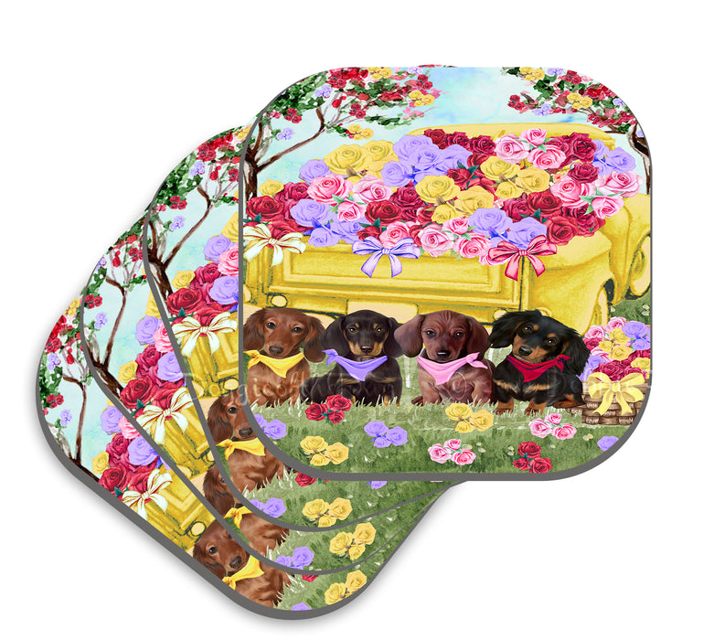 Floral Yellow Truck Dachshund Dog Coasters Set of 4