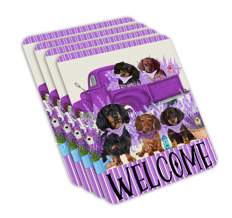 Purple Truck Floral Dachshund Dog Coasters Set of 4