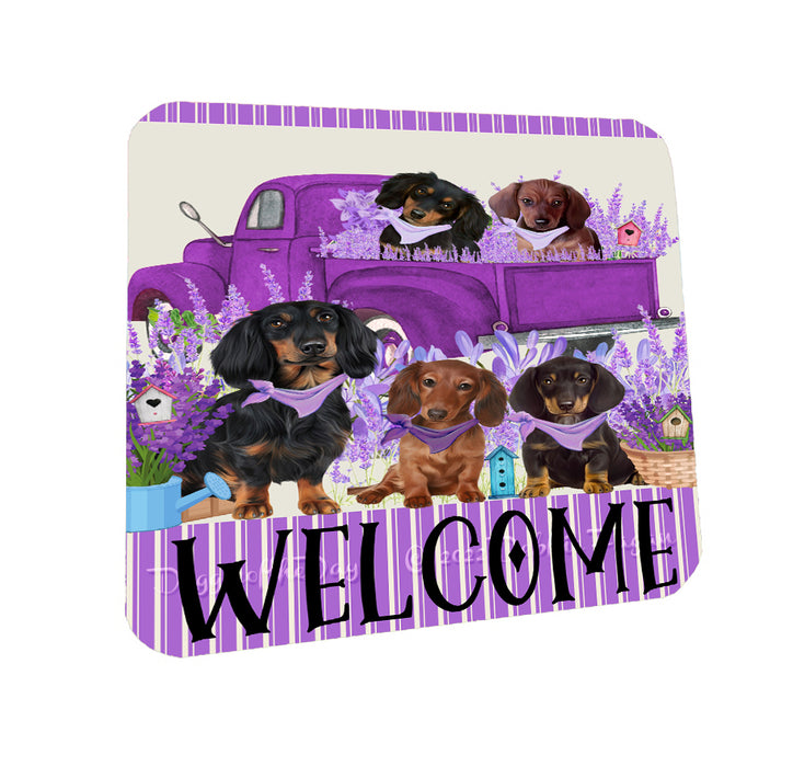 Purple Truck Floral Dachshund Dog Coasters Set of 4