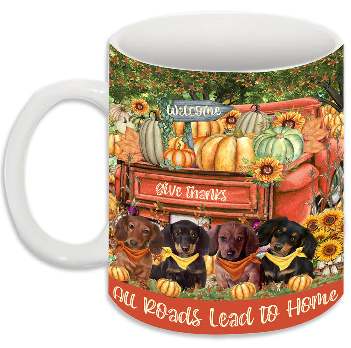 All Roads Lead to Home Orange Truck Harvest Fall Pumpkin Dachshund Dog Coffee Mug