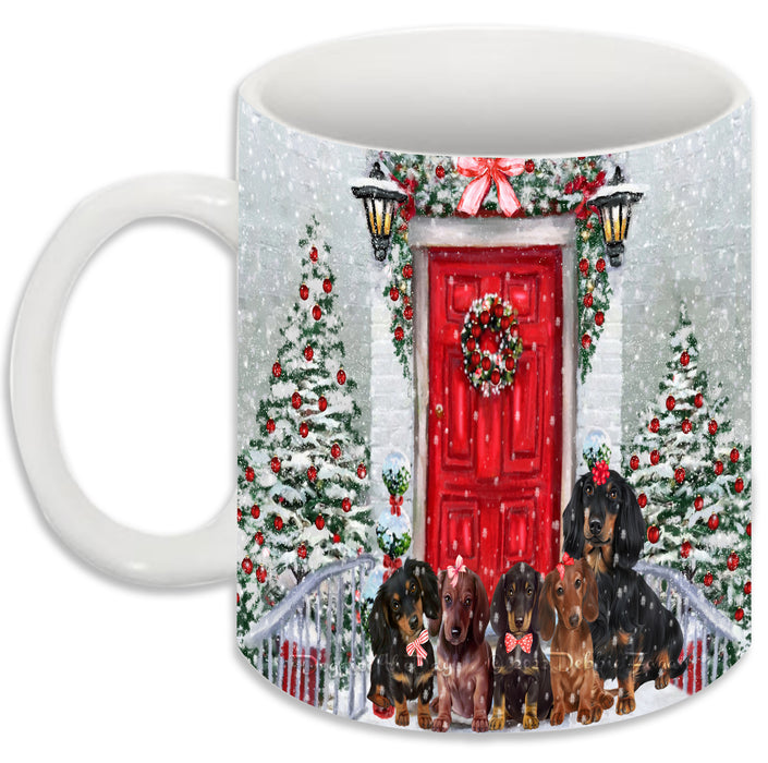 Christmas Holiday Welcome Red Door Dachshund Dog Coffee Mug