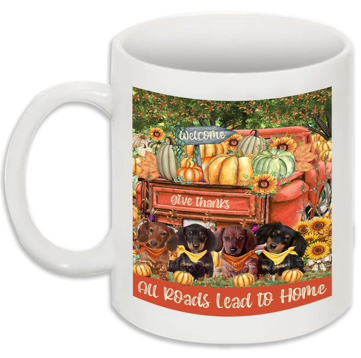 All Roads Lead to Home Orange Truck Harvest Fall Pumpkin Dachshund Dog Coffee Mug