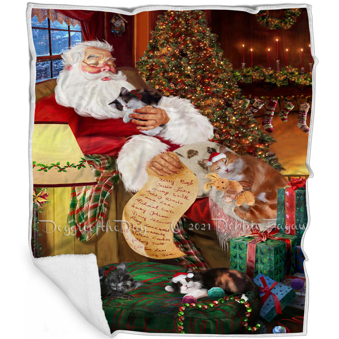 Santa Sleeping with Cymric Cats Christmas Blanket BLNKT92676