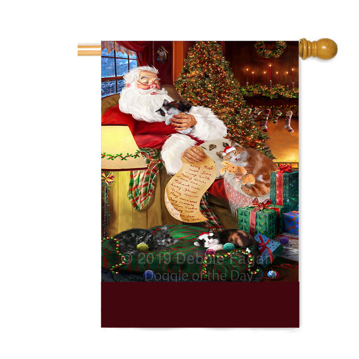 Personalized Cymric Cats and Kittens Sleeping with Santa Custom House Flag FLG-DOTD-A62681