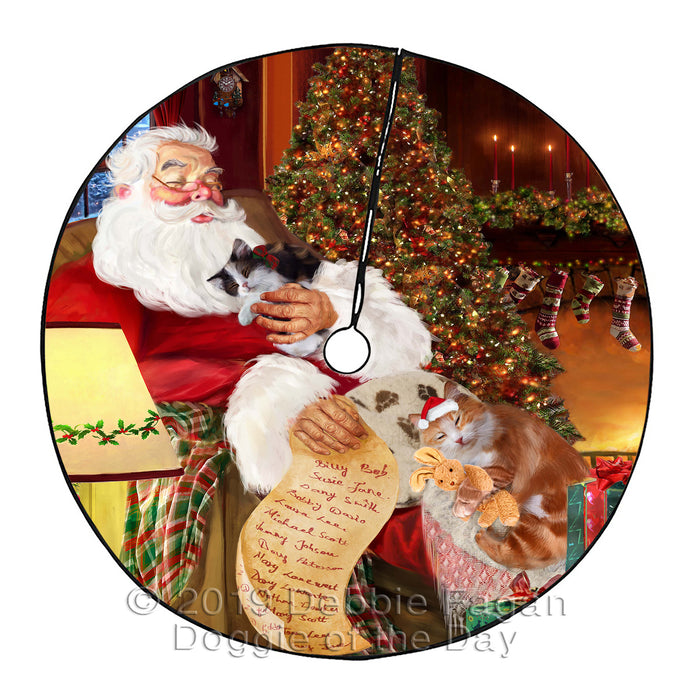 Santa Sleeping with Cymric Cats Christmas Tree Skirt