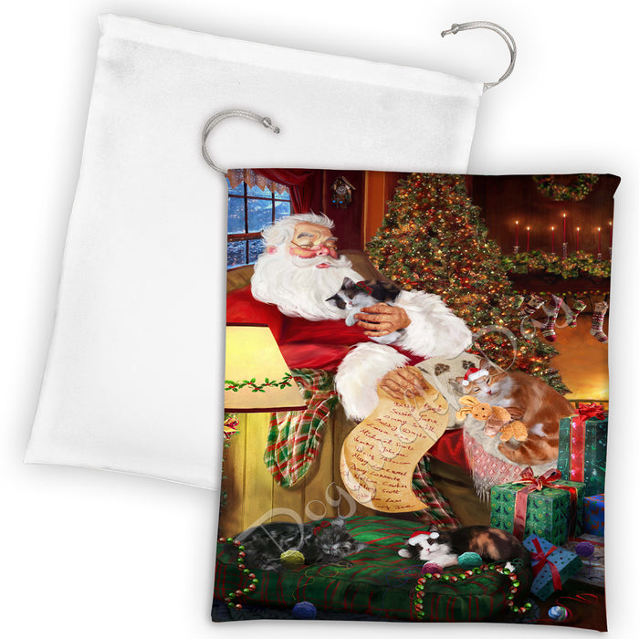Santa Sleeping with Cymric Cats Drawstring Laundry or Gift Bag LGB48805