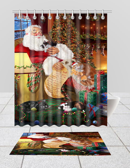 Santa Sleeping with Cymric Cats  Bath Mat and Shower Curtain Combo